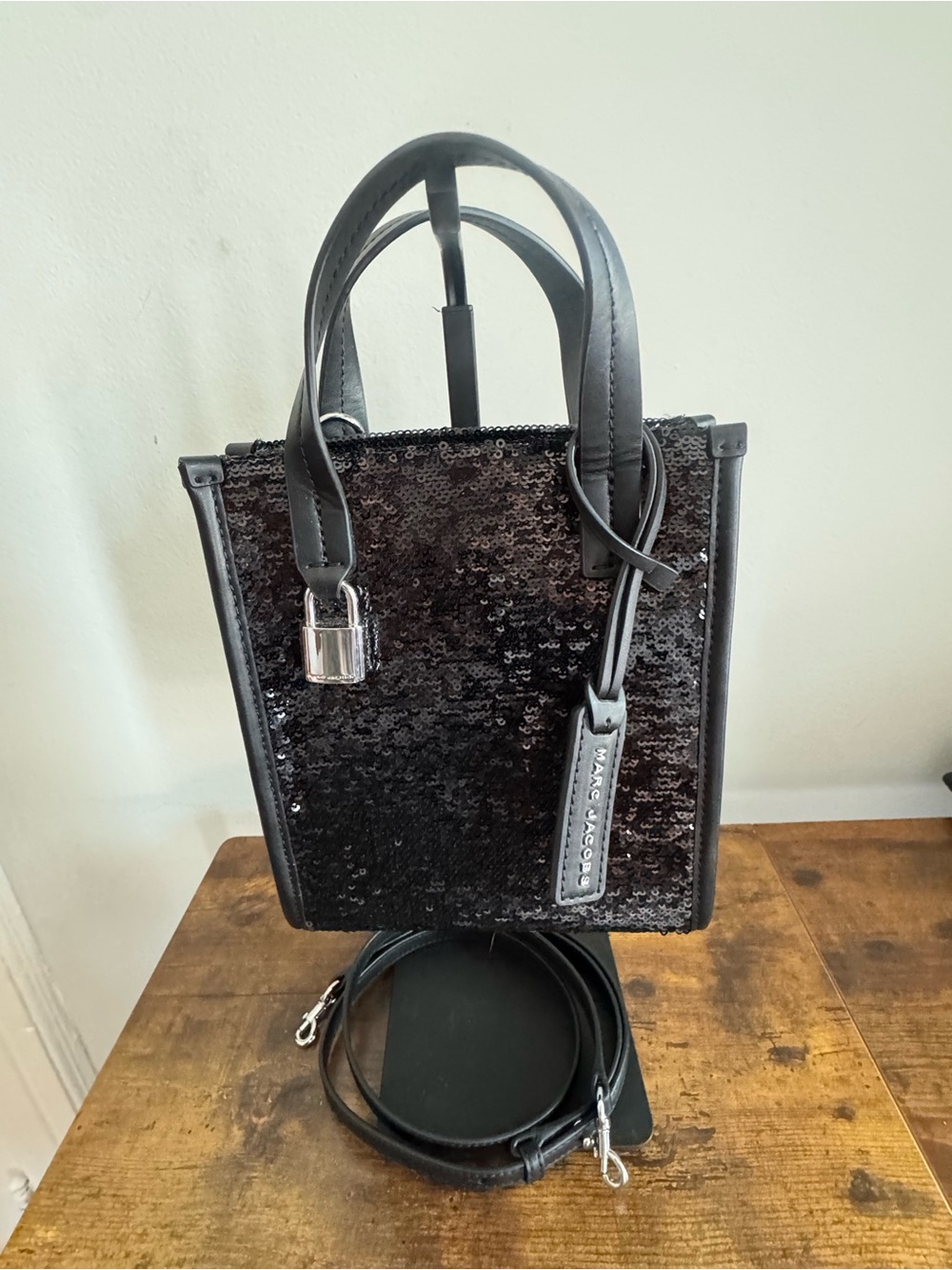 Marc Jacobs Black Sequin Box Tote Extra Small